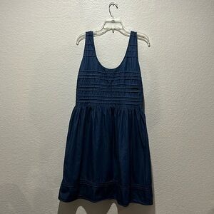 Old Navy Dress Blue Denim Chambray Ruched Pleated Sleeveless Women Size XL